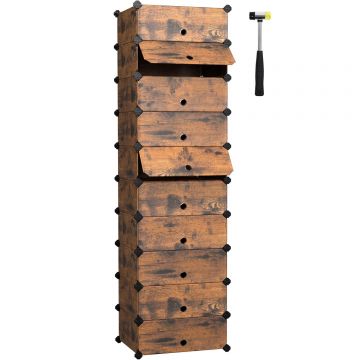 Etajera pantofi 43x31x173 cm, 10 compartimente modulare, usa frontala, maro rustic