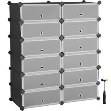 Etajera pantofi 83x31x105 cm, 12 compartimente modulare cu usi rabatabile, negru si alb