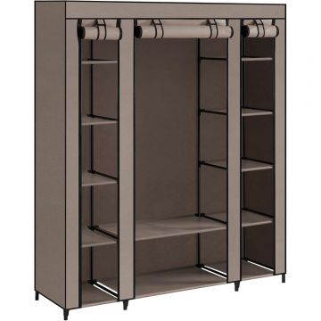 Garderoba din material textil, dulap portabil, cu rafturi si sina de agatat, 150x45x175cm, taupe