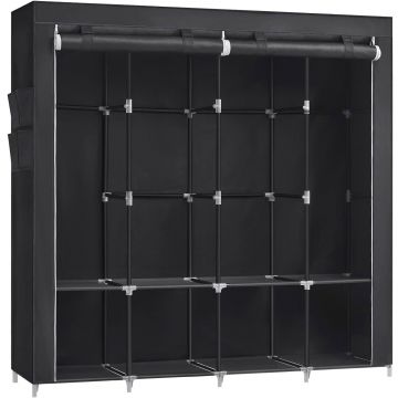 Garderoba din material textil, dulap portabil, cu rafturi si sina de agatat, 170x45x167cm, negru