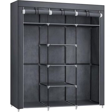 Garderoba pentru depozitarea hainelor, din material textil, cu 3 compartimente, 45x150x175cm, gri