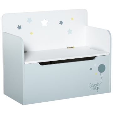 HOMCOM Bancă de Depozitare Portabilă pentru Jucării 2 în 1, Ladă cu Spătar pentru Copii de 3-6 Ani, 60x30x50 cm, Albastru | Aosom Romania