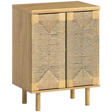 HOMCOM Bufet boem cu 2 uși cu sfoară împletită manual, raft reglabil, deschidere prin apăsare, stejar, 60x40x78 cm | Aosom Romania