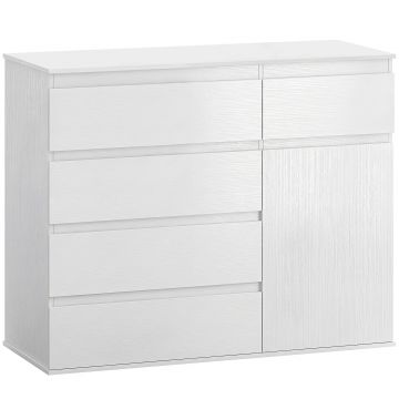 HOMCOM Bufet living, mobilier de depozitare cu 5 sertare, poliță reglabilă și ușă cu închidere silențioasă, 100 x 40 x 80 cm, alb | Aosom Romania