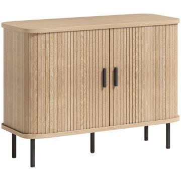 HOMCOM Bufet pentru living, corp de depozitare cu 2 uși culisante tambur cu lamele și 4 compartimente, stejar | Aosom Romania