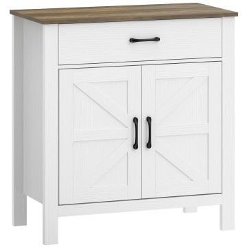 HOMCOM Bufet pentru living, mobilier de depozitare cu 2 uși tip hambar, sertar și poliță reglabilă, 77x39,3x81,5cm, alb și maro | Aosom Romania