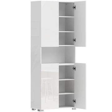 HOMCOM Dulap Bucătărie Înalt 180cm, Mobilier Depozitare cu Uși Soft-Close, Raft Deschis, 2 Dulapuri, Rafturi Ajustabile, Stil Modern pentru Sufragerie sau Bucătărie, Alb Lucios | Aosom Romania