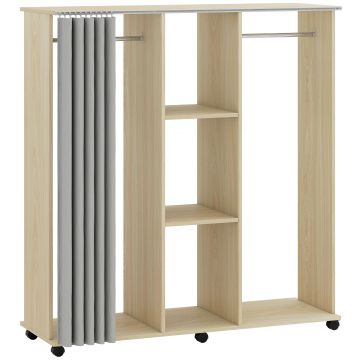 HOMCOM Dulap cu umeraș Mobil pentru depozitare 6 roți 120L x 40l x 128H cm lemn natural | Aosom Romania