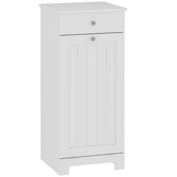 HOMCOM Dulap de baie cu coș rabatabil pentru rufe murdare Mobilier pentru rufe murdare cu sacoșă textilă pliabilă și sertar Alb 40x38x90 cm | Aosom Romania