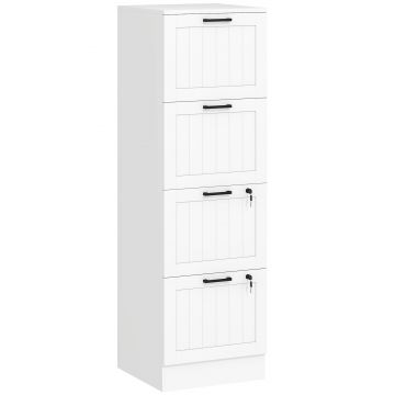 HOMCOM Dulap de birou, mobilier de depozitare din MDF 4 sertare și încuietoare, șine suspendate reglabile, 40 x 40 x 131 cm, alb | Aosom Romania
