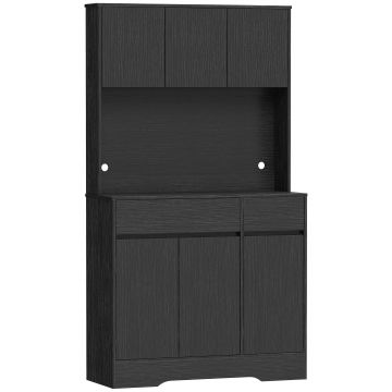 HOMCOM Dulap de bucătărie tip bufet cu blat, 6 uși, dulap înalt cu spațiu de depozitare și polițe, Negru | Aosom Romania