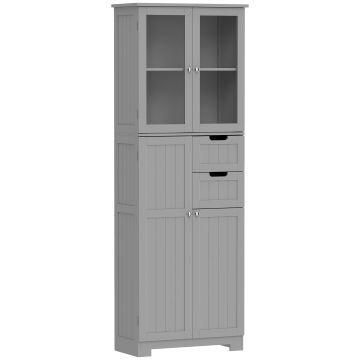 HOMCOM Dulap înalt pentru baie, mobilier de depozitare cu 4 uși dintre care 2 vitrate, 2 sertare și polițe reglabile, alb | Aosom Romania