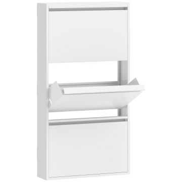 HOMCOM Dulap pantofi metalic cu 3 compartimente rabatabile, dulap îngust, montare pe perete, pentru 6 perechi, Alb | Aosom Romania