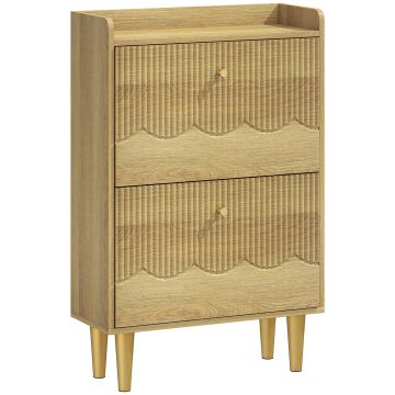 HOMCOM Dulap pentru încălțăminte 12 perechi, dulap îngust pentru încălțăminte, 2 sertare rabatabile polițe reglabile, 60x24x92cm, stejar | Aosom Romania