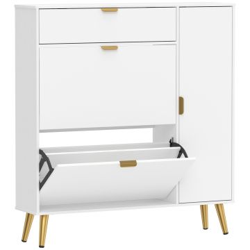 HOMCOM Dulap pentru pantofi 12 perechi, dulap pentru încălțăminte, 2 sertare basculante, 4 compartimente, 99,4x23,8x106,6cm, alb | Aosom Romania