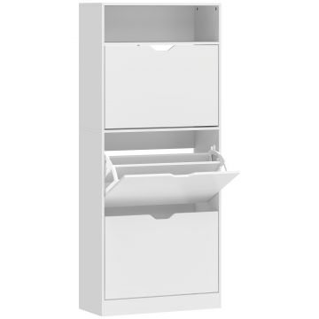 HOMCOM Dulap pentru pantofi 18 perechi, dulap îngust pentru pantofi, 3 sertare rabatabile, rafturi reglabile, alb | Aosom Romania