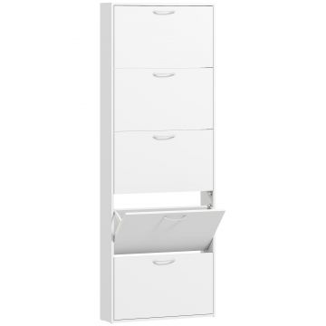 HOMCOM Dulap pentru Pantofi Subțire cu 5 Uși 65x17x180,5 cm în Lemn Alb | Aosom Romania