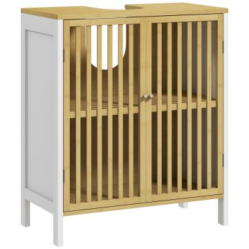HOMCOM Dulap sub lavoar 2 uși cu raft reglabil dulap de depozitare pentru lavoar 60 x 30 x 70 cm MDF și bambus | Aosom Romania