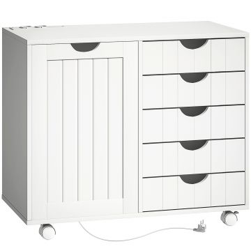 HOMCOM Mobilier pentru imprimantă cu stație de încărcare și roți 5 sertare porturi USB poliță reglabilă alb | Aosom Romania