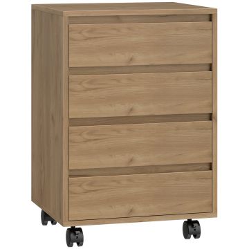 HOMCOM Sertarier de birou cu 4 sertare, cu roți pentru birou 46x40x65 cm Maro | Aosom Romania