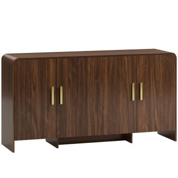 HOMCOM Sideboard bufet 152 cm cu uși Soft-Close, dulap TV pentru televizoare până la 182,88 cm, nuc maro | Aosom Romania