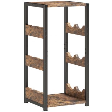 HOMCOM Suport Vin, Rafturi Ondulate, Picioare Reglabile, Maro Rustic, Negru | Aosom Romania