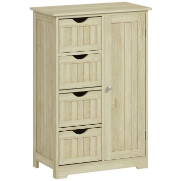 kleankin Dulap de baie Coloană îngustă cu 4 sertare și raft reglabil Stil modern 56x30x83 cm Lemn natural | Aosom Romania