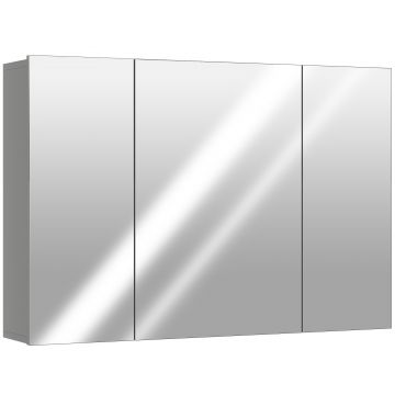 kleankin Dulap de baie suspendat cu 3 uși oglindă și polițe reglabile din MDF Gri dim. 90L x 15l x 60H cm | Aosom Romania