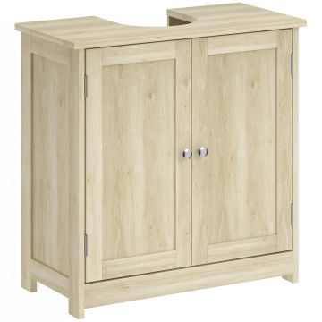 Kleankin Dulap Sub Chiuvetă cu 2 Uși și Raft Reglabil, Dulap de Baie Spațios cu Decupaj în Formă de U, 60x30x60 cm, Alb | Aosom Romania