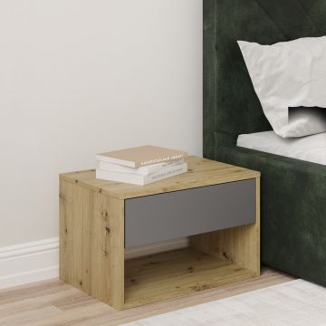 Noptiera Pedro, 1 Sertar, Stejar Artisan/Antracit, 53 x 35 x 33 cm