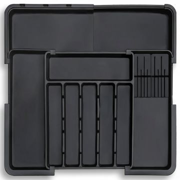 Organizator Extensibil Elindor® pentru Tacamuri si Ustensile de Bucatarie, 9 Compartimente, Sertar Extensibil 36.8-48.3 cm si 33.5 – 55.9 cm, Suport Ajustabil pentru Cutite, Linguri, Furculite, Negru - Default Title