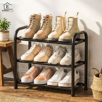 Organizator Extensibil pentru Pantofi Elindor® Pantofar cu 3 Nivele Mari, Fara Gauri, Suport Metalic pentru Papuci, Dulap Hol, Dormitor, Economisire Spatiu, Depozitare Incaltaminte, 45–83 × 22.6 × 43.3 cm, Negru - Default Title