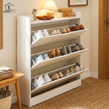 Organizator pentru Pantofi Elindor® Pantofar tip Dulap cu 3 Nivele Mari, Fara Gauri, Suport pentru Papuci, Dulap Hol, Living, Dormitor, Economisire Spatiu, Depozitare Incaltaminte, 100 x 17 x 130 cm, Alb - Default Title