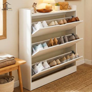 Organizator pentru Pantofi Elindor® Pantofar tip Dulap cu 3 Nivele Mari, Fara Gauri, Suport pentru Papuci, Dulap Hol, Living, Dormitor, Economisire Spatiu, Depozitare Incaltaminte, 80 x 17 x 120 cm, Alb - Default Title