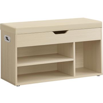 Pantofar cu banca, capitonata, 3 compartimente, sarcina 150 kg, 30x80x44cm, modern, bej