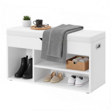 Pantofar tip banca cu depozitare Vasagle Alb 80x30.3x44 cm