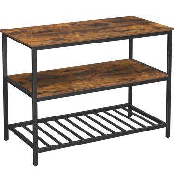 Raft de bucatarie tip insula, cadru de otel cu 3 nivele, stil industrial, 60x120x90cm, maro