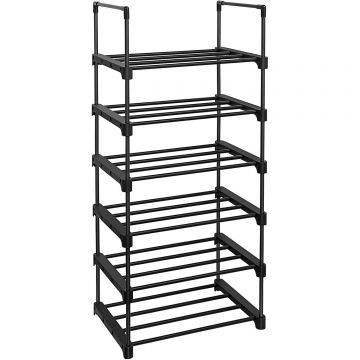 Raft pantofi 6 niveluri, 12 perechi incaltaminte, structura metalica, 45x30x106 cm, negru