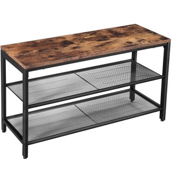 Raft pentru pantofi, cu 2 nivele, metal, 80x30x44cm, stil industrial, maro rustic si negru