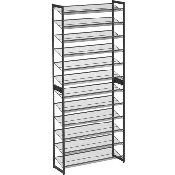 Raft pentru pantofi suprapozabil, pe 12 nivele, din metal, cu rafturi reglabile, pentru 48-60 perechi, 31x 93x223cm, negru