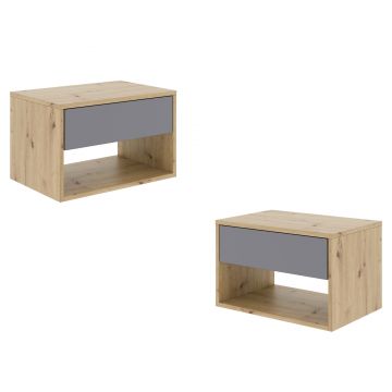 Set 2 Noptiere Pedro, 1 Sertar, Stejar Artisan/Antracit, 53 x 35 x 33 cm