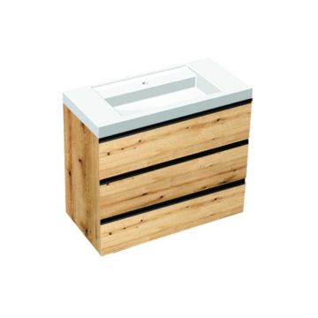 Set mobilier stativ cu lavoar Kolpasan, Harmony 100 cm, 3 sertare, bronze oak