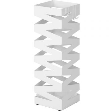 Suport metalic pentru umbrele, cu carlige si tava de picurare, 15x15x49cm, alb