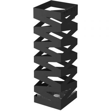 Suport metalic pentru umbrele, cu carlige si tava de picurare, 15x15x49cm, negru