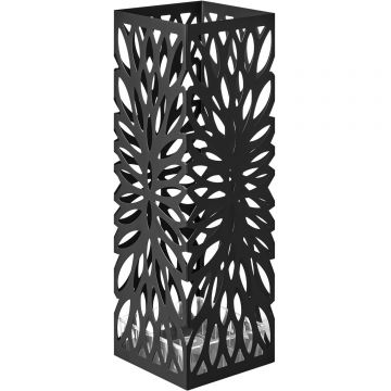 Suport metalic pentru umbrele, cu carlige si tava de picurare, 16x16x49cm, negru