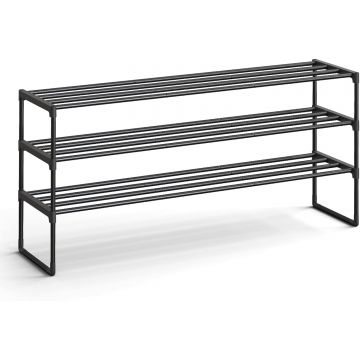 Suport pentru pantofi cu 3 niveluri, structura metalica, 30x117x55 cm, negru