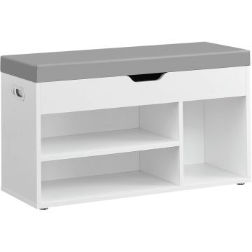 VASAGLE Pantofar cu banca, capitonata, 3 compartimente, sarcina 150 kg, 30x80x44 cm, modern, alb