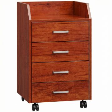 Vinsetto Comodă de birou pe roți Comodă de birou cu 4 sertare Archivator mobil pentru studiu 40x36x65 cm Maro | Aosom Romania