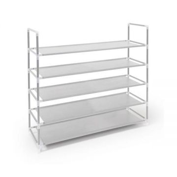Raft pentru 20 perechi pantofi cu 5 niveluri, Extensibil, Alb - Caerus Capital Raft pentru 20 perechi pantofi cu 5 niveluri, Extensibil, Alb - Caerus Capital