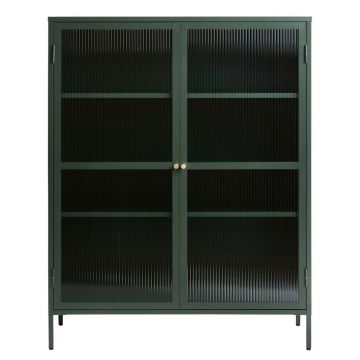 Vitrină din metal Unique Furniture Bronco, înălțime 140 cm, verde